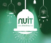 Un dégradé de vert émeraude met en avant le logo de la Nuit des chercheurs dans une ampoule qui éclaire toutes les curiosités le temps d'une soirée