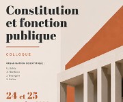 Aperçu de l'affiche du colloque constitution et fonction publique, dans les tons beige et orange