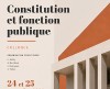 Aper&ccedil;u de l'affiche du colloque constitution et fonction publique, dans les tons beige et orange
