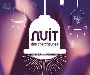Un dégradé de rose met en avant le logo de la Nuit des chercheurs dans une ampoule qui éclaire toutes les curiosités le temps d'une soirée