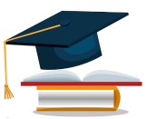 Livres avec toque de diplômé