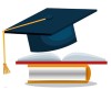 Livres avec toque de diplômé