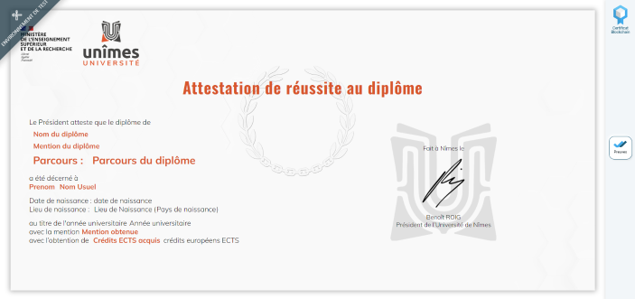 Modèle d'attestation de réussite au diplôme Unîmes